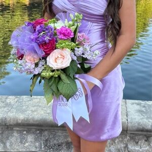 Strapless Corset Fitted Dress with Keyhole Pleats- lilac, size 8